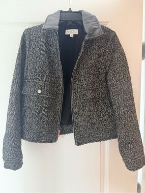 Laundry By Shelli Segal Black & White Herringbone Zip Blazer